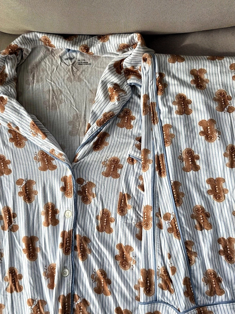 aerie Gingerbread Pajama Set Girls XXL Blue & Brown